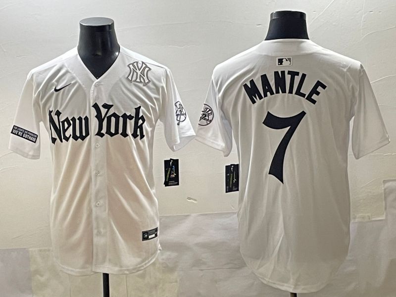 Men 2025 New York Yankees 7 Mantle White Five generations Joint Name Nike MLB Jersey style 11